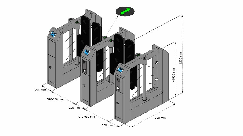 Specifications of twin lane paddle gate turnstiles