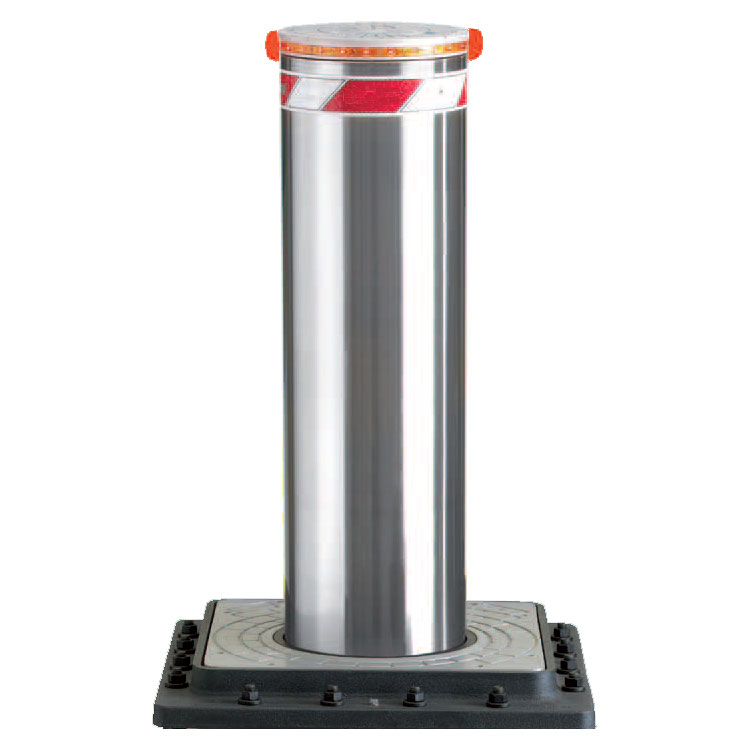 Automatic crash rated bollard with beacon