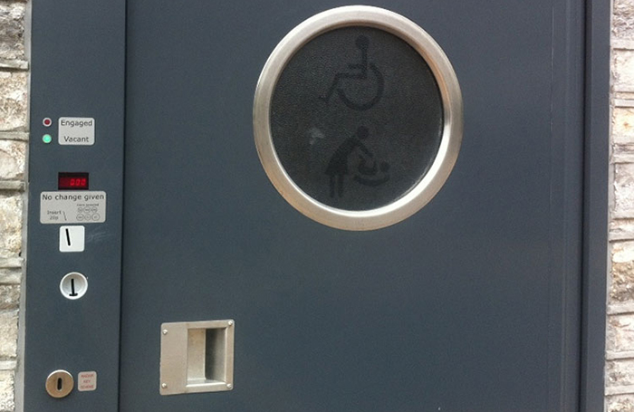 Secure coin operated public toilet door