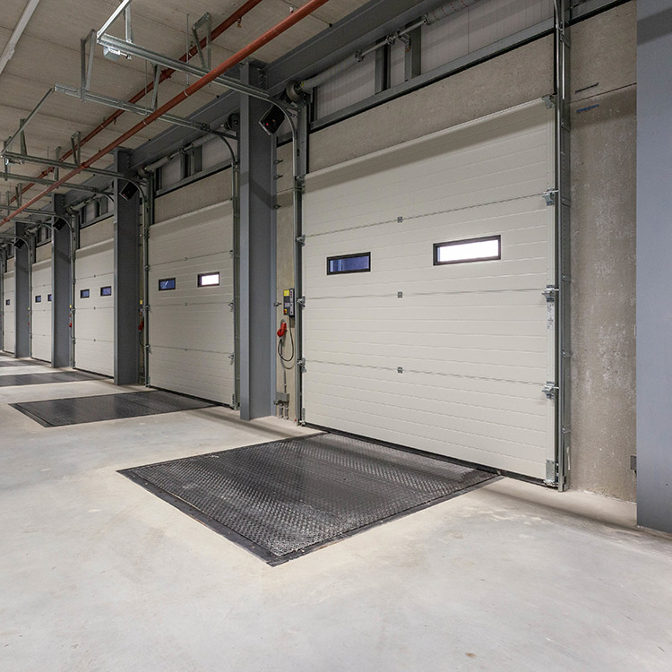 Internal picture of a row of loading bays with dock levellers