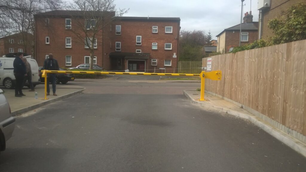 EDS manual barrier arm across the entrance to a residential estate