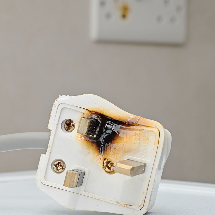 Burnt electrical plug