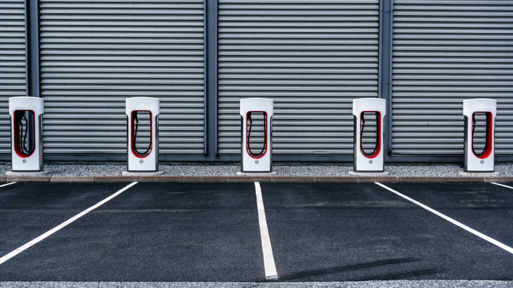 Line of electric car charging points