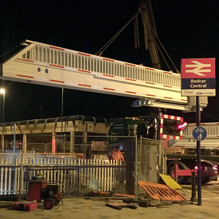 Photo of EDS installing an automated sliding level crossing gate at Redcar Central station