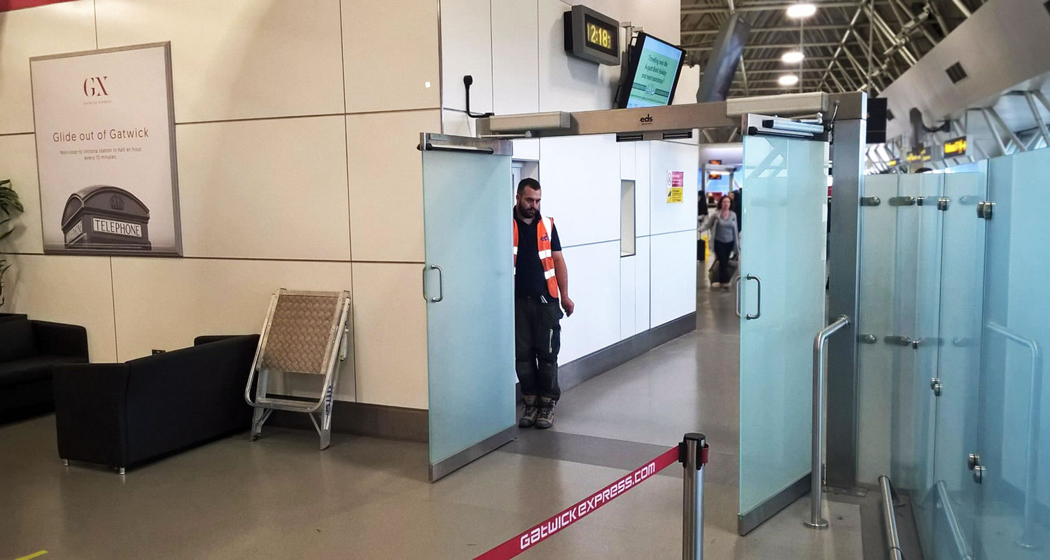 Photo of full height glass walling and gates at Gatwick Airport