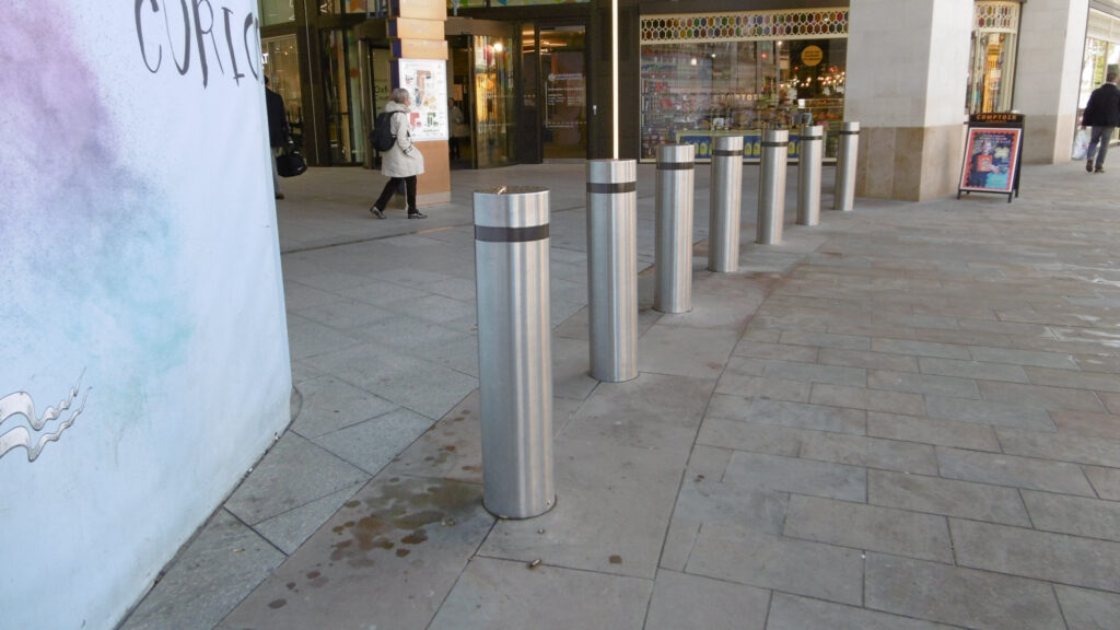 Static perimeter protection crash rated bollards at a shopping centre